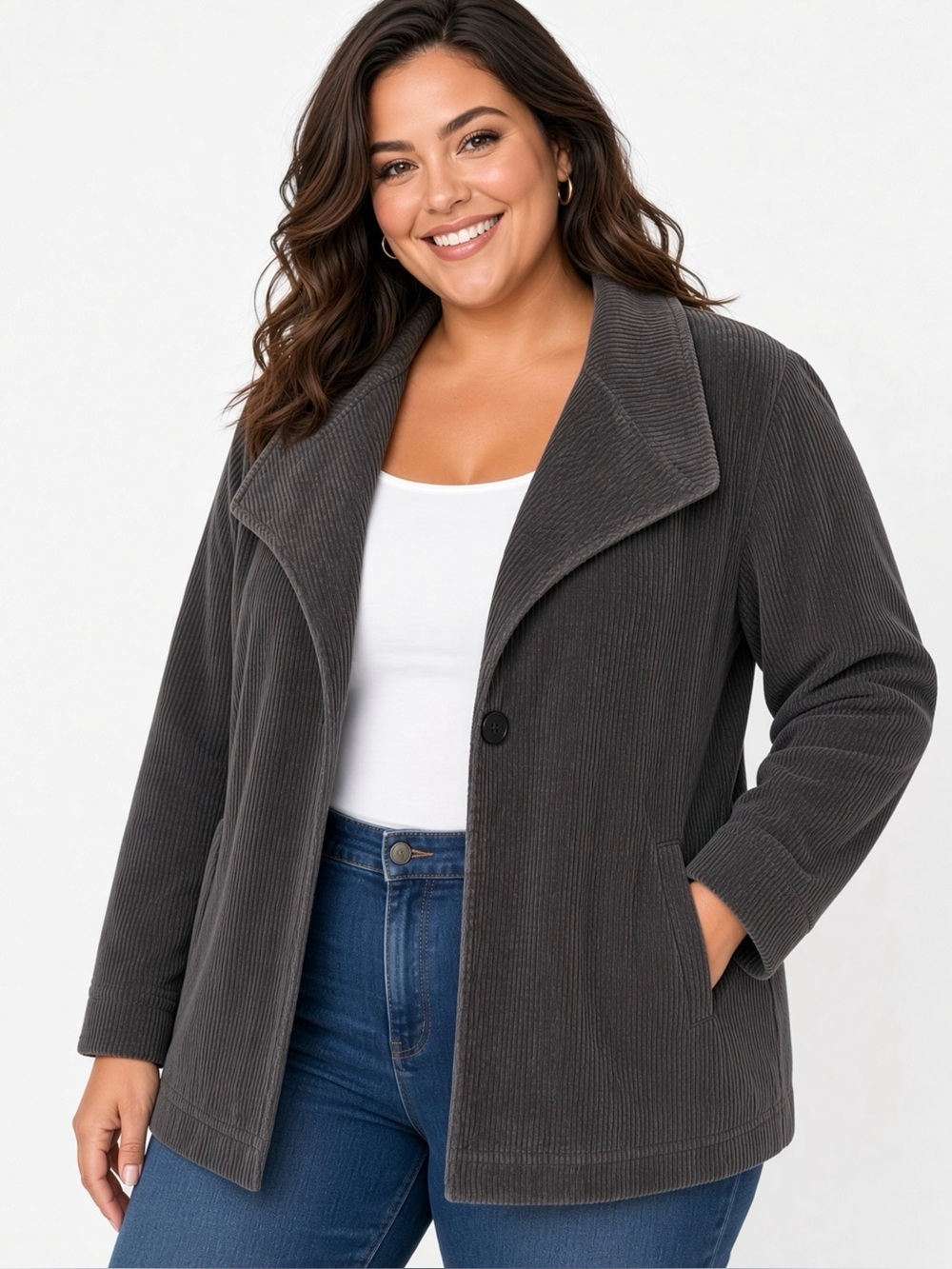 Women's Live a Little Charcoal Corduroy Swing Jacket